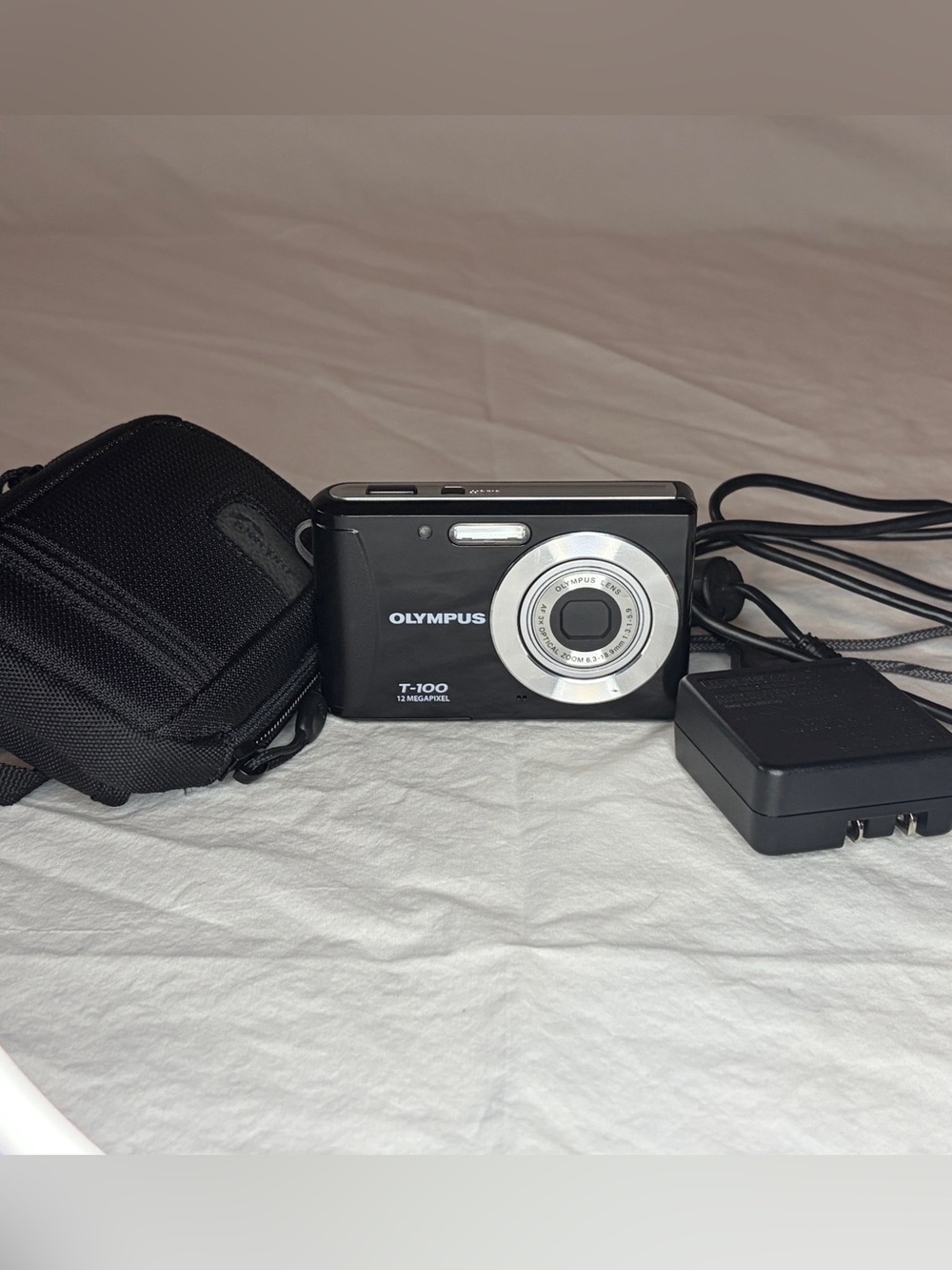 Olympus T-100 Compact Camera - Black with Silver Lens Ring